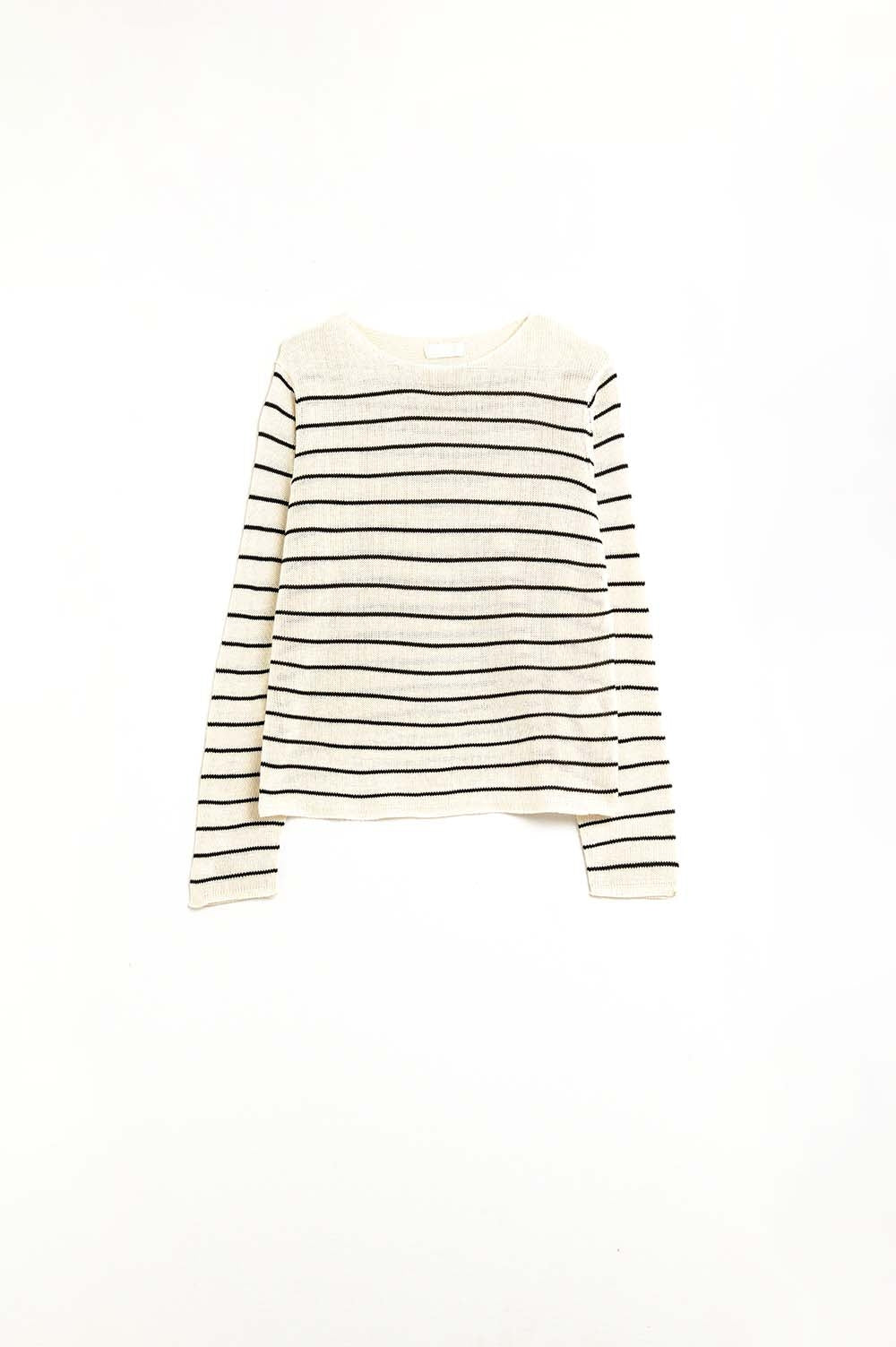 jersey beige a rayas de punto fino