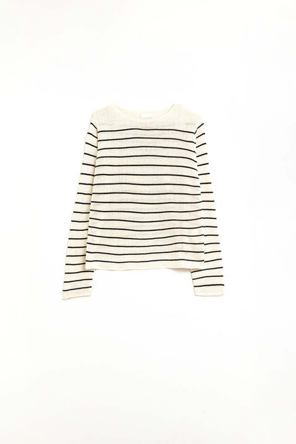 jersey beige a rayas de punto fino