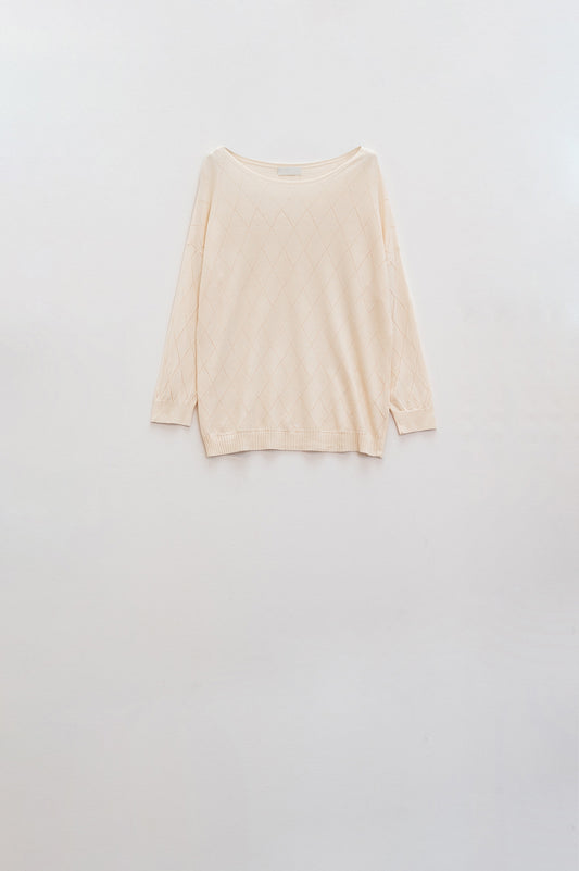 Q2 Jersey Beige Con Estampado Argyle Y Cuello Barco