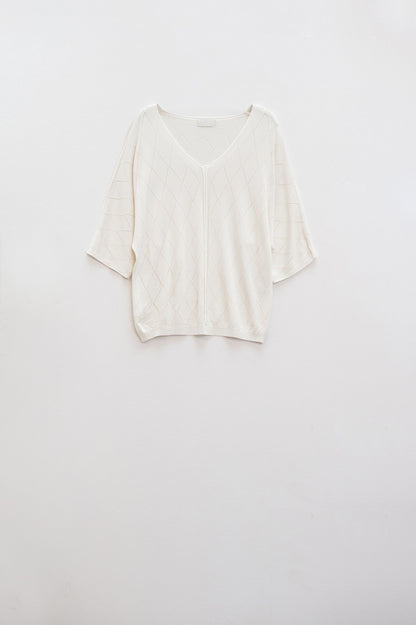 Q2 Jersey beige De Manga Corta Con Estampado Argyle