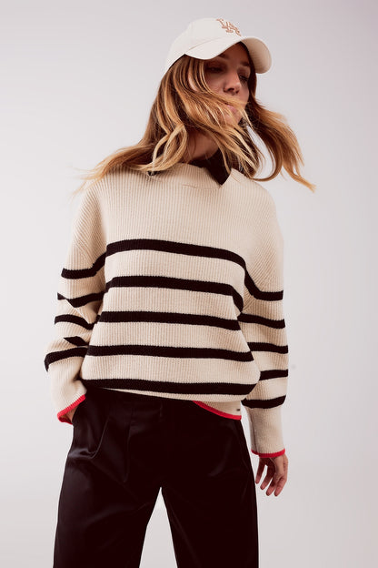 Jersey beige holgado con patrón de rayas