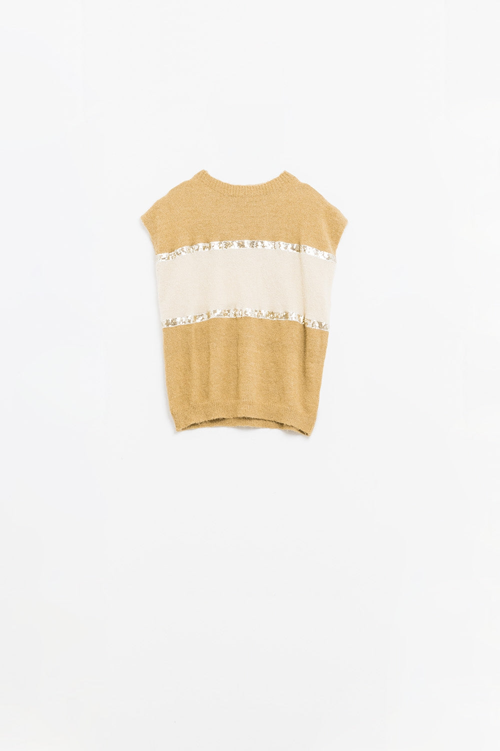 Jersey beige sin mangas con detalle de lentejuelas
