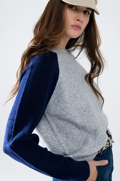 Jersey bicolor de manga raglán en azul marino y gris