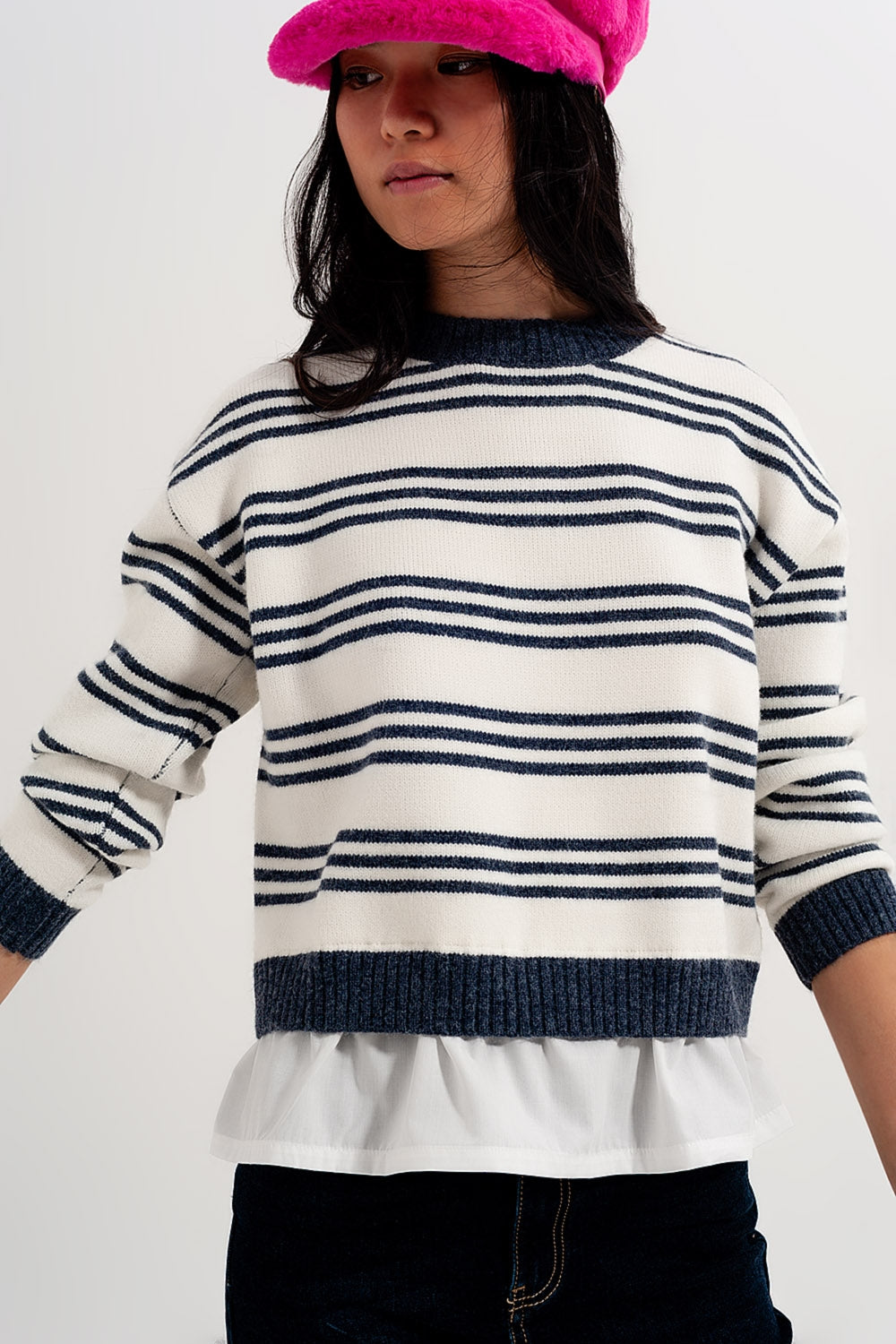 Jersey blanco a rayas de manga larga
