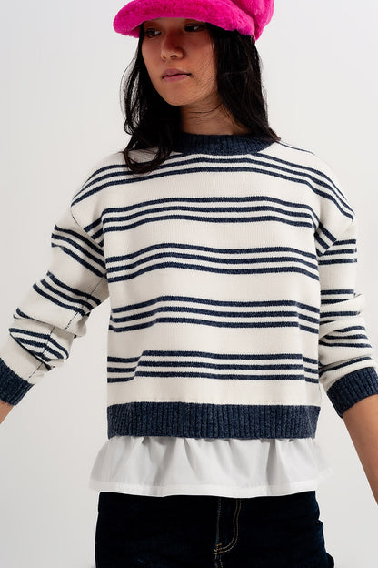 Jersey blanco a rayas de manga larga