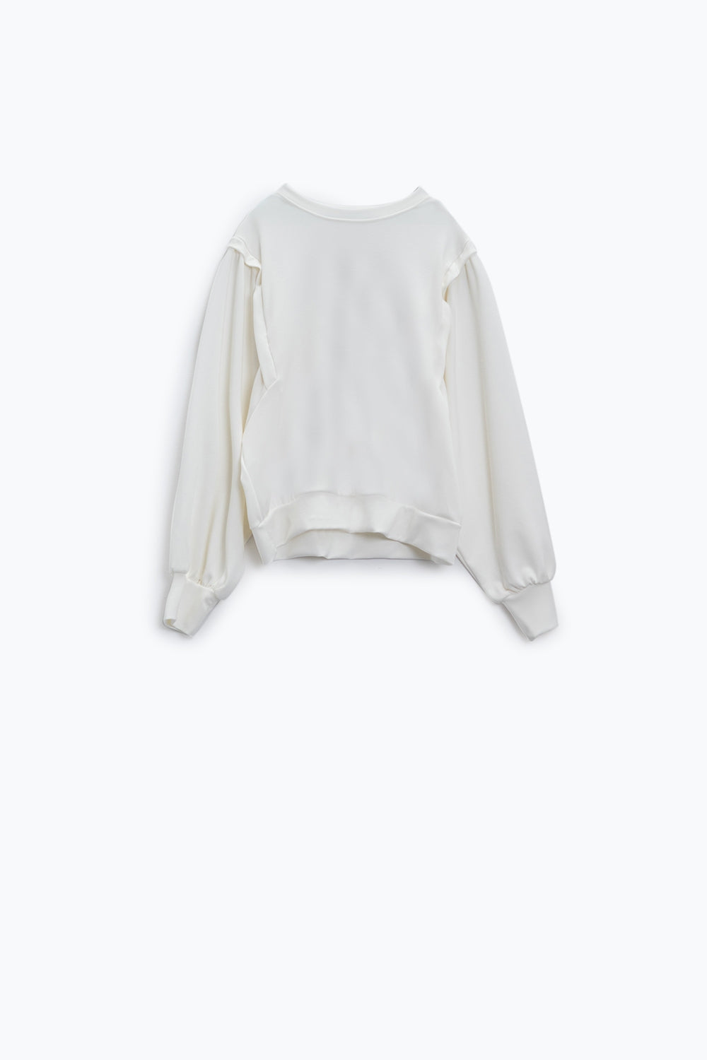Q2 Jersey blanco de manga larga con detalles de costura frontal en los laterales
