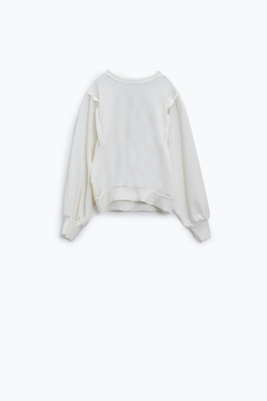 Q2 Jersey blanco de manga larga con detalles de costura frontal en los laterales