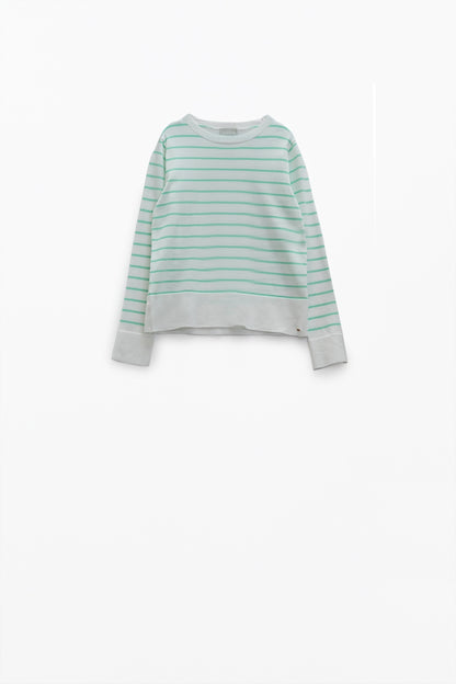 Jersey blanco de manga larga con rayas verde claro