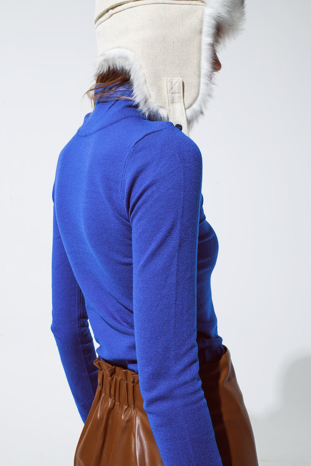 Jersey bodycon básico de punto fino azul