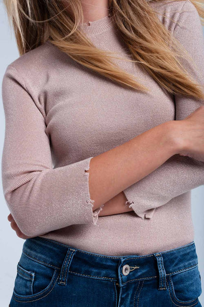 Jersey brillante rosa con cortes