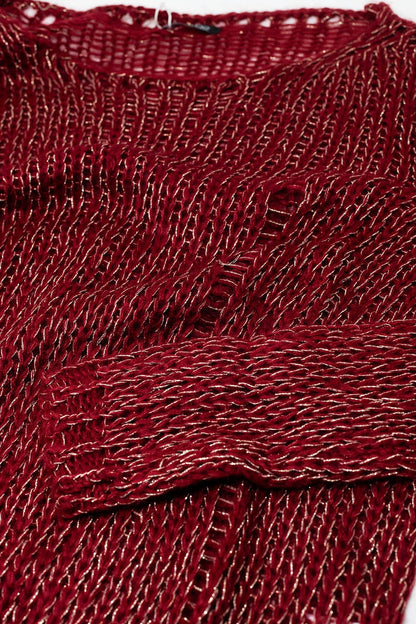 Jersey burdeos de manga larga con detalle de lúrex