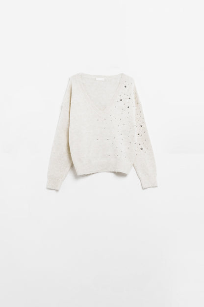 Jersey con cuello de pico adornado con estrellas metálicas