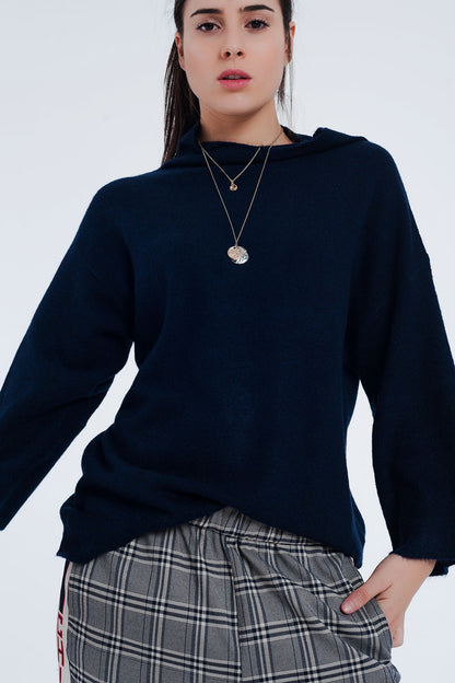 Q2 Jersey con cuello desbocado en azul