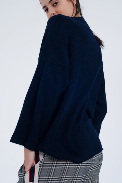 Jersey con cuello desbocado en azul