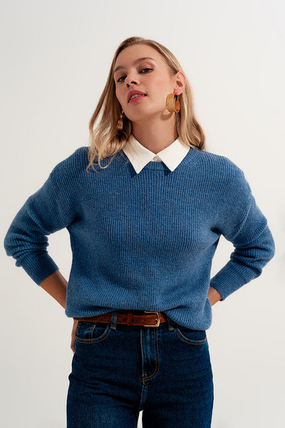 Jersey con cuello redondo color azul