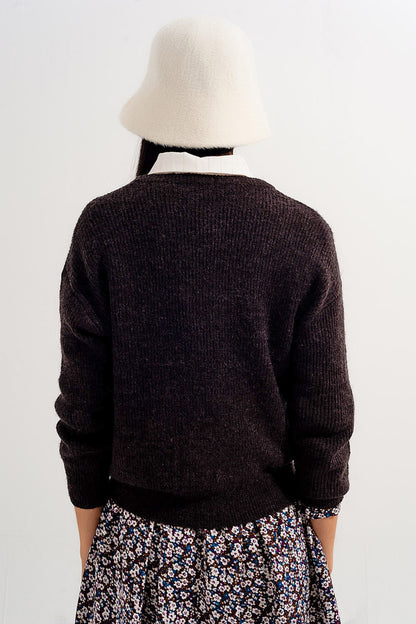 Jersey con cuello redondo color chocolate