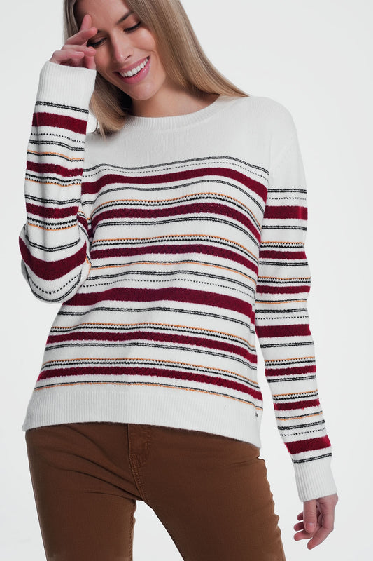Q2 Jersey con cuello redondo de rayas multicolor