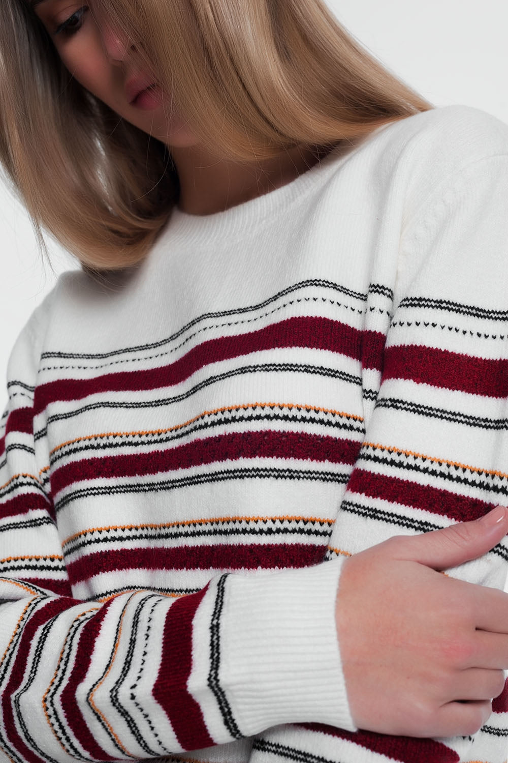 Jersey con cuello redondo de rayas multicolor