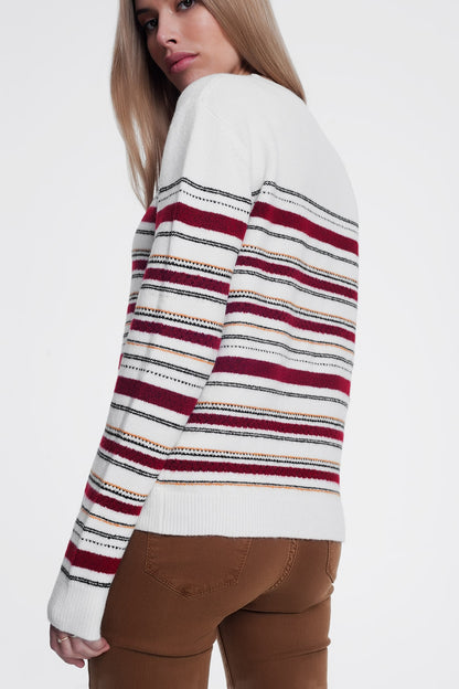 Jersey con cuello redondo de rayas multicolor