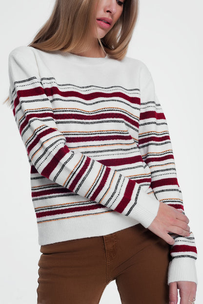Jersey con cuello redondo de rayas multicolor