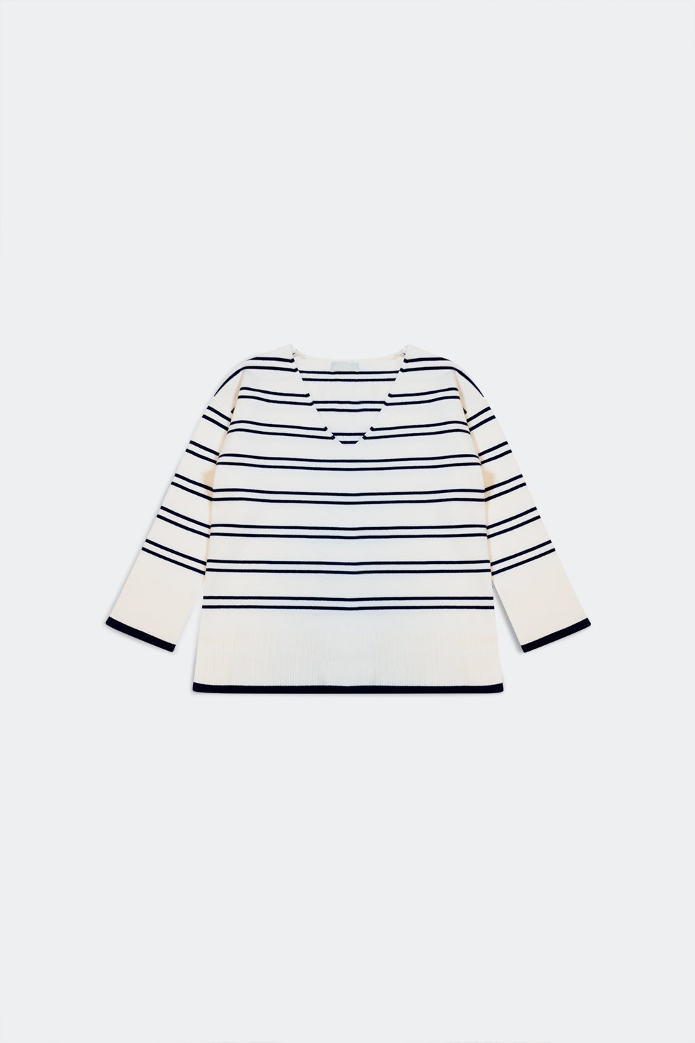 Jersey con escote en pico y rayas azul marino