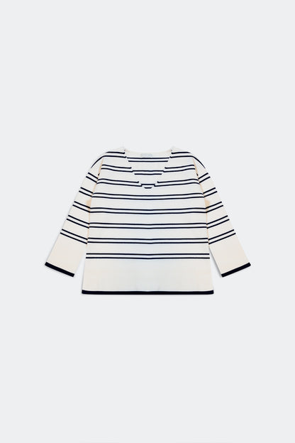 Jersey con escote en pico y rayas azul marino