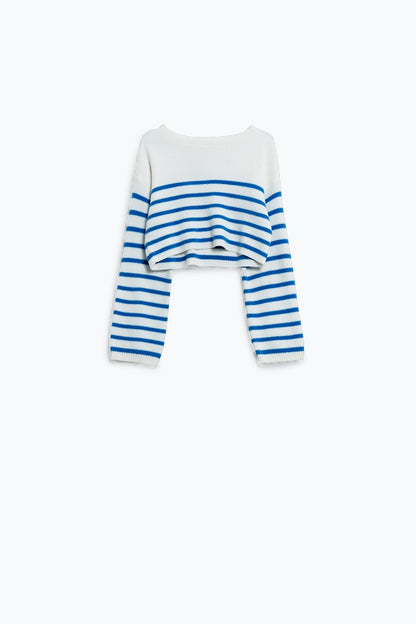 Jersey corto de rayas y cuello barco