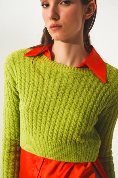 Jersey corto verde lima con diseño trenzado