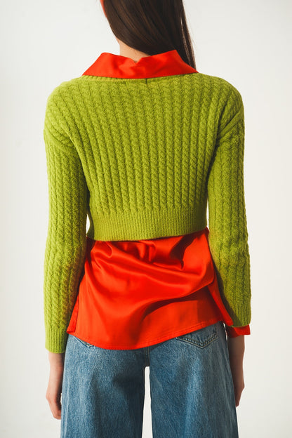 Jersey corto verde lima con diseño trenzado