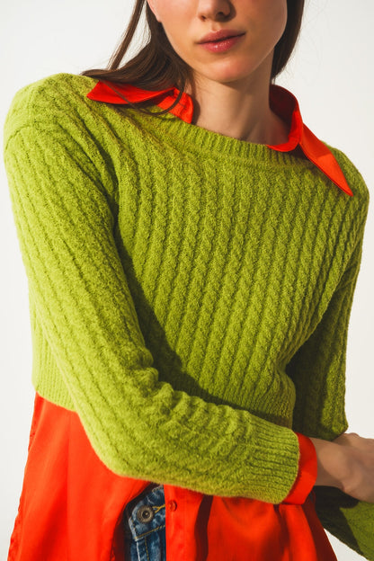 Jersey corto verde lima con diseño trenzado