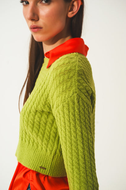 Jersey corto verde lima con diseño trenzado