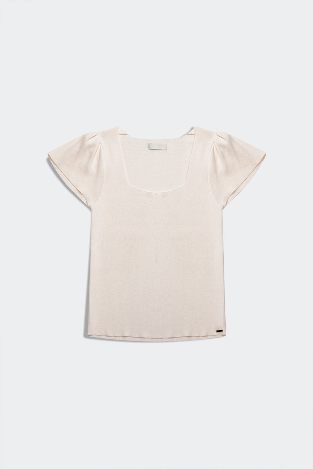 Jersey crema con mangas abullonadas y escote cuadrado