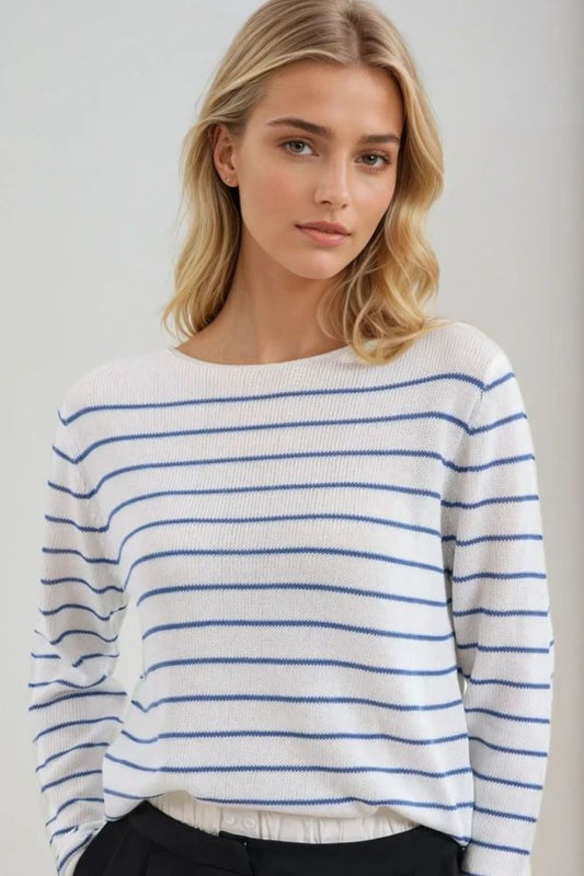 Q2 Jersey crema con rayas azules de punto fino