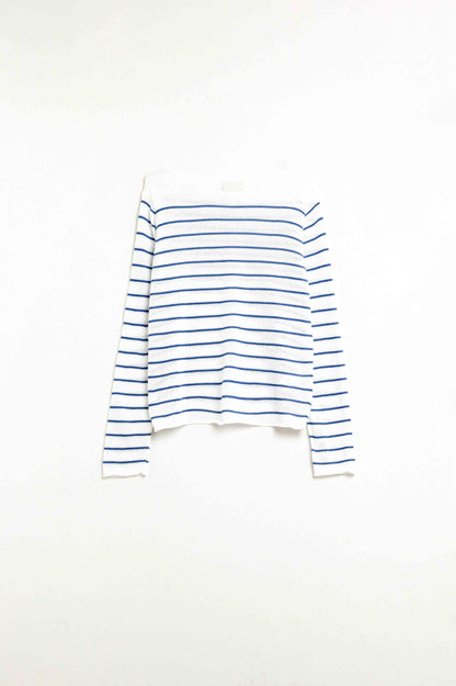 Jersey crema con rayas azules de punto fino