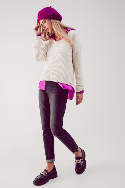Jersey crema de punto de chenilla