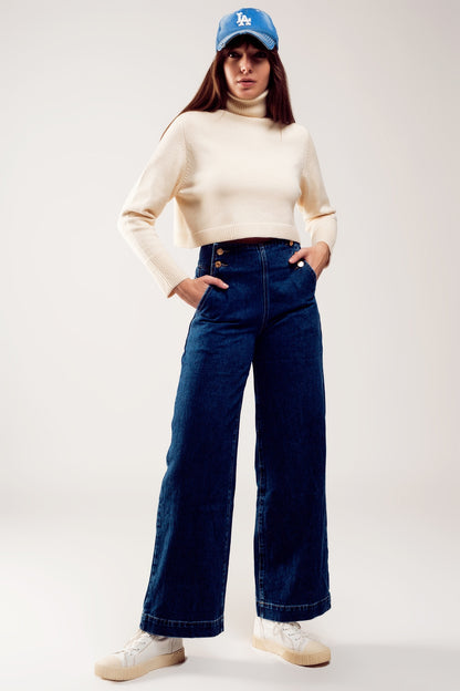 Jersey cropped de cuello alto en crema