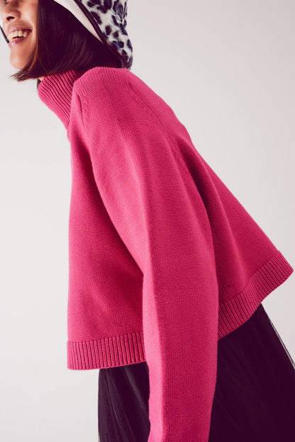 Q2 Jersey cropped de cuello alto en fucsia