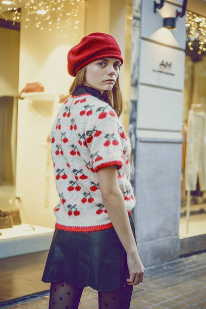 jersey crudo de manga corta con estampado de cerezas
