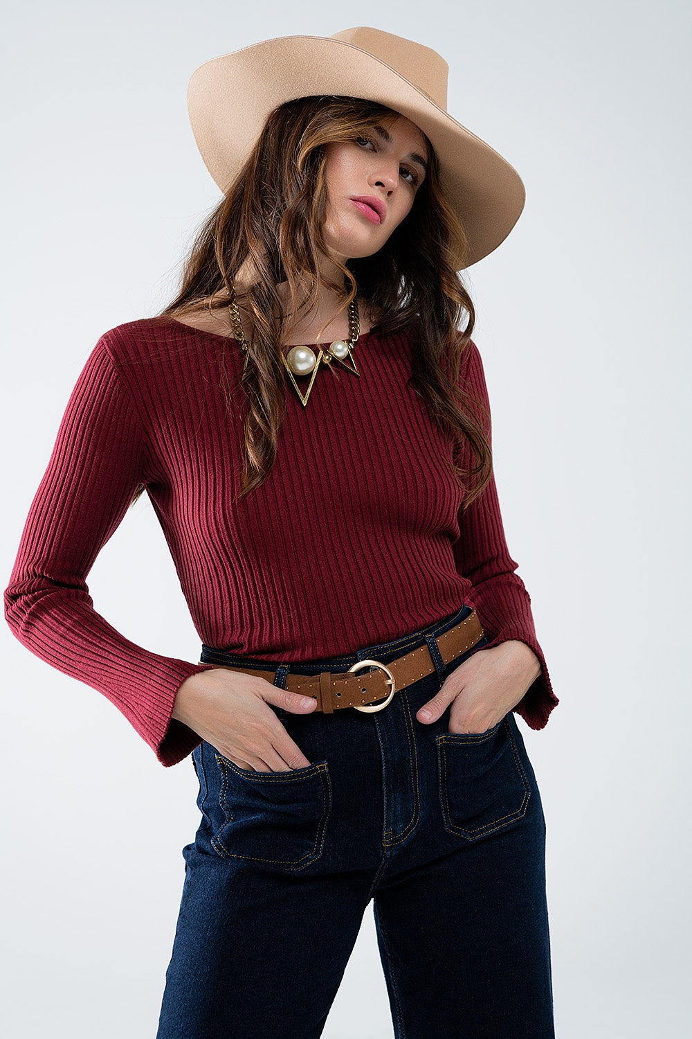 jersey de canalé burdeos con espalda abierta