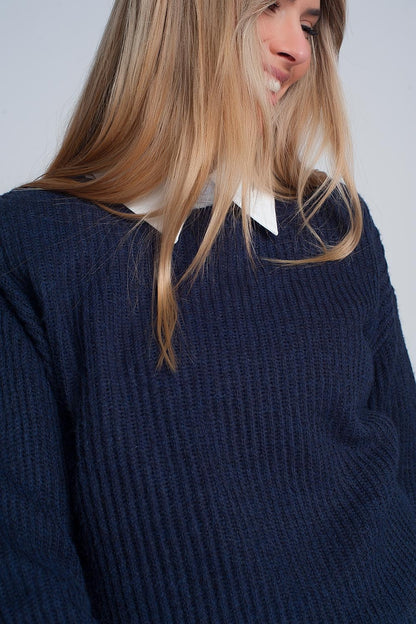 Jersey de canalé en azul marino