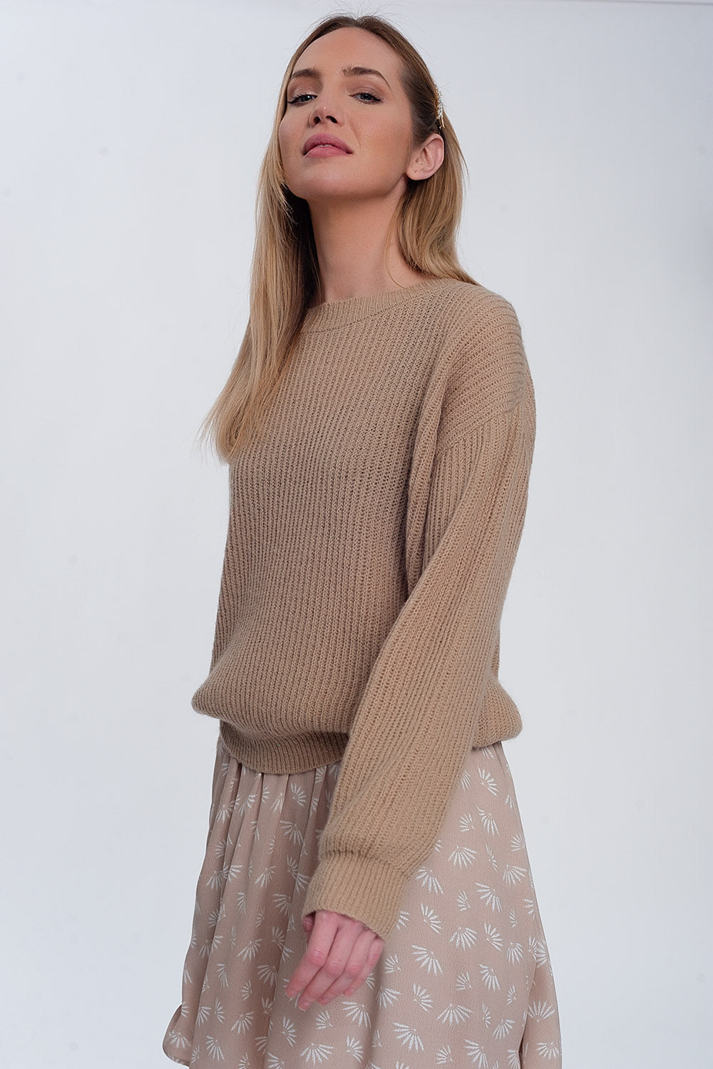Jersey de canalé en beige