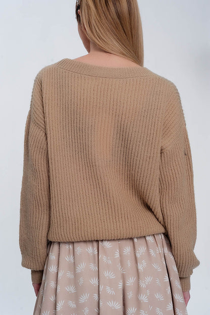 Jersey de canalé en beige