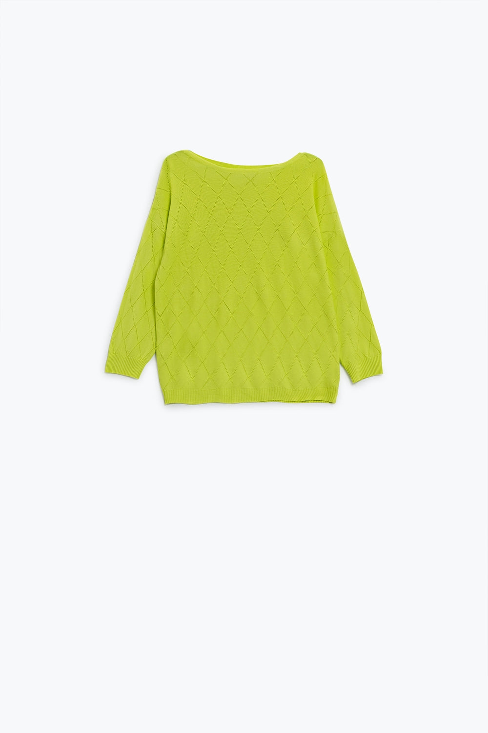 Jersey de color lima con estampado de rombos y cuello barco