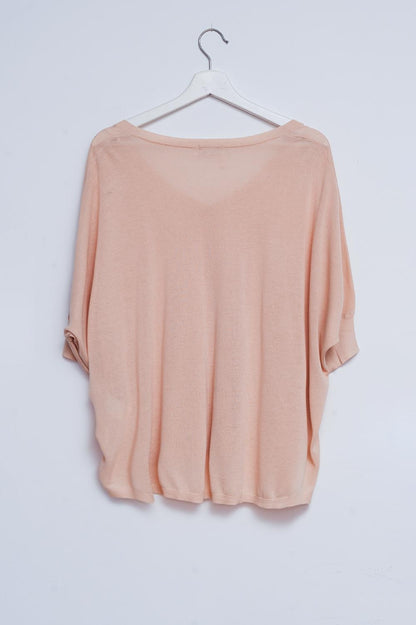 Jersey de corte cuadrado y manga corta en beige