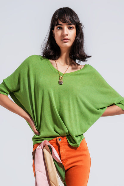 Jersey de corte cuadrado y manga corta en verde