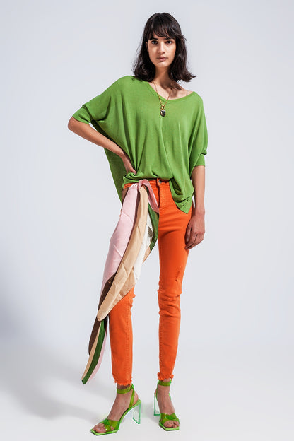Jersey de corte cuadrado y manga corta en verde