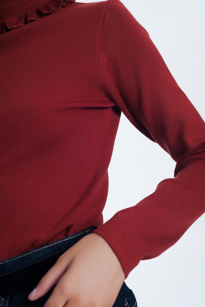 Jersey de corte slim de canalé con detalle de volante en caldera
