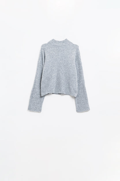 jersey de cuello alto de canalé gris