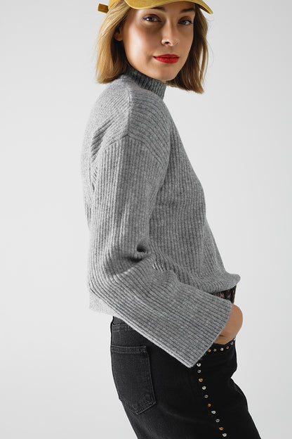 jersey de cuello alto de canalé gris