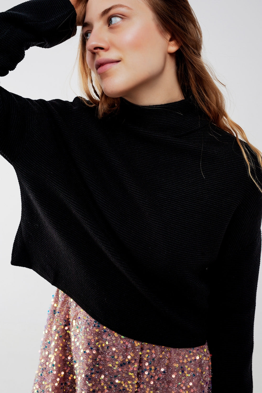Jersey de cuello alto en canalé color negro